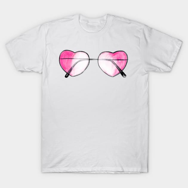 Pink Heart Sunglasses T-Shirt by Svetlana Pelin